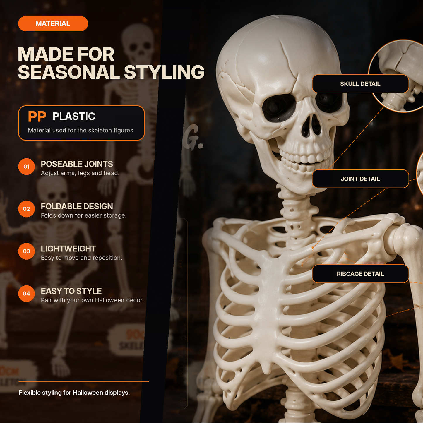 Poseable Halloween Skeleton Figures – Skeleton & Pumpkin-Head Styles