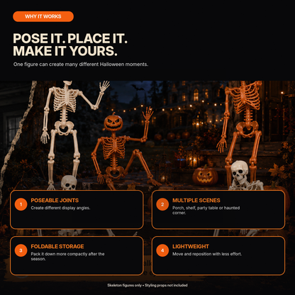 Poseable Halloween Skeleton Figures – Skeleton & Pumpkin-Head Styles