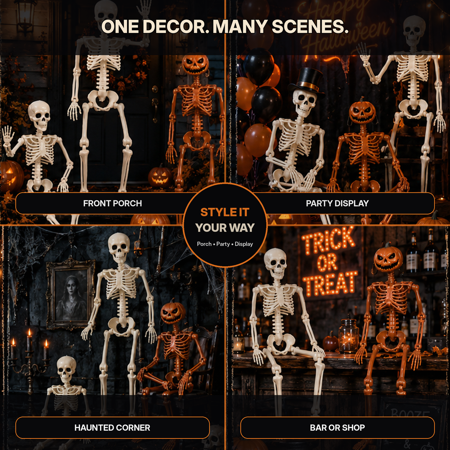 Poseable Halloween Skeleton Figures – Skeleton & Pumpkin-Head Styles