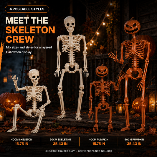 Poseable Halloween Skeleton Figures – Skeleton & Pumpkin-Head Styles
