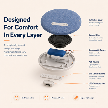 Ultra-Thin Bluetooth Pillow Speaker with White Noise & Sleep Timer