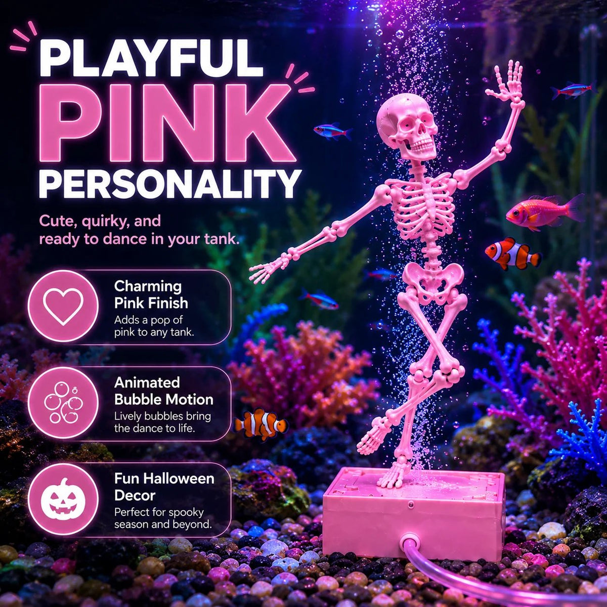 ☠️🫧Dancing Skeleton Bubble Aquarium Ornament