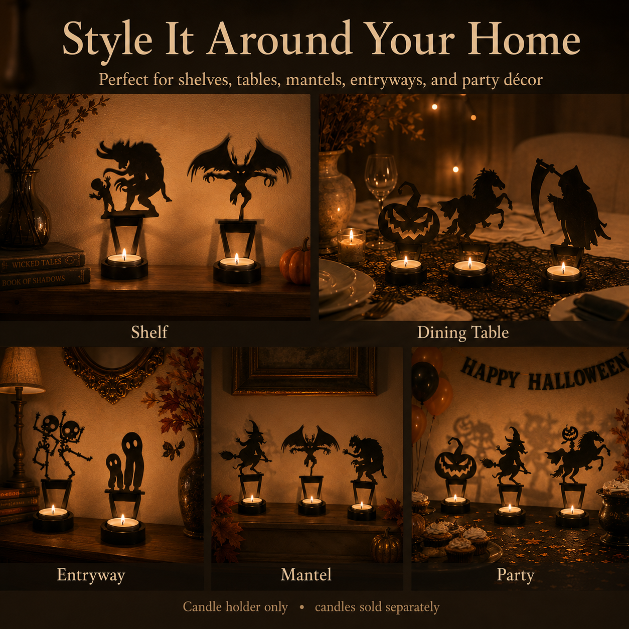 🎃Halloween Silhouette Tealight Holder – Festive Tabletop Decor🧙‍♀️