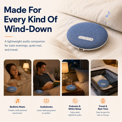 Ultra-Thin Bluetooth Pillow Speaker with White Noise & Sleep Timer