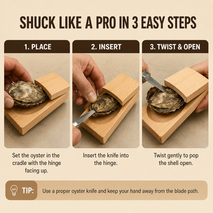 Wooden Oyster Shucking Holder – Secure Grip