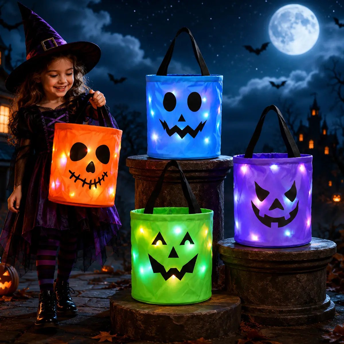 🎉👻 Glow-in-the-Dark Halloween Candy Basket – LED Trick-Or-Treat Bag